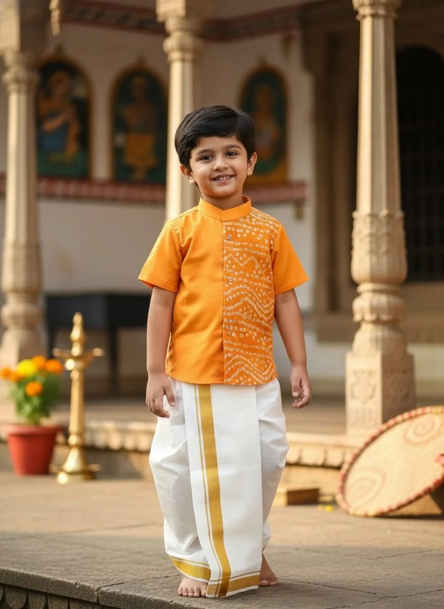 Musturd Bandhini Kurta Shirt & Vesti Set